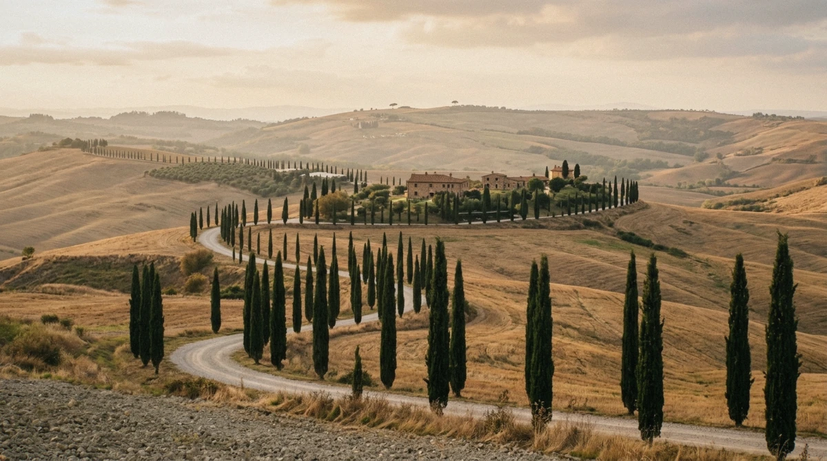 Golden autumn vineyards in the Val d'Orcia during the grape harvest on a montepulciano wine tour